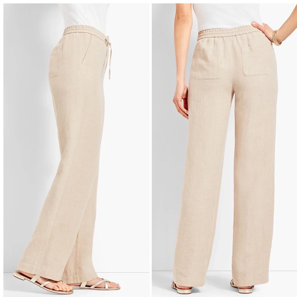 NEW Talbots Tan Easy Drawstring Linen Pant - Picture 9 of 10
